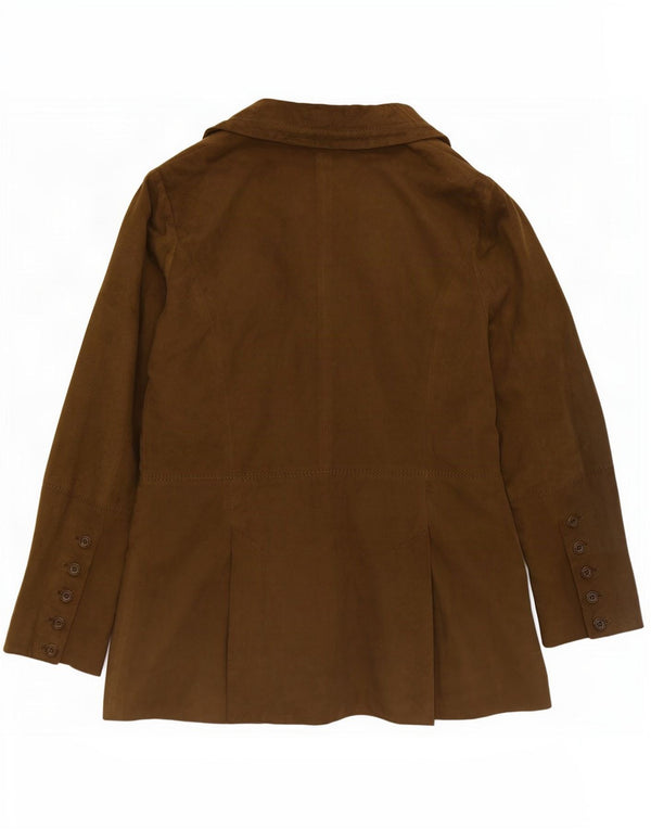 vintage Femmes Coupe décontractée Daim 3 Bouton Blazer Veste UK 6 XS Kaki