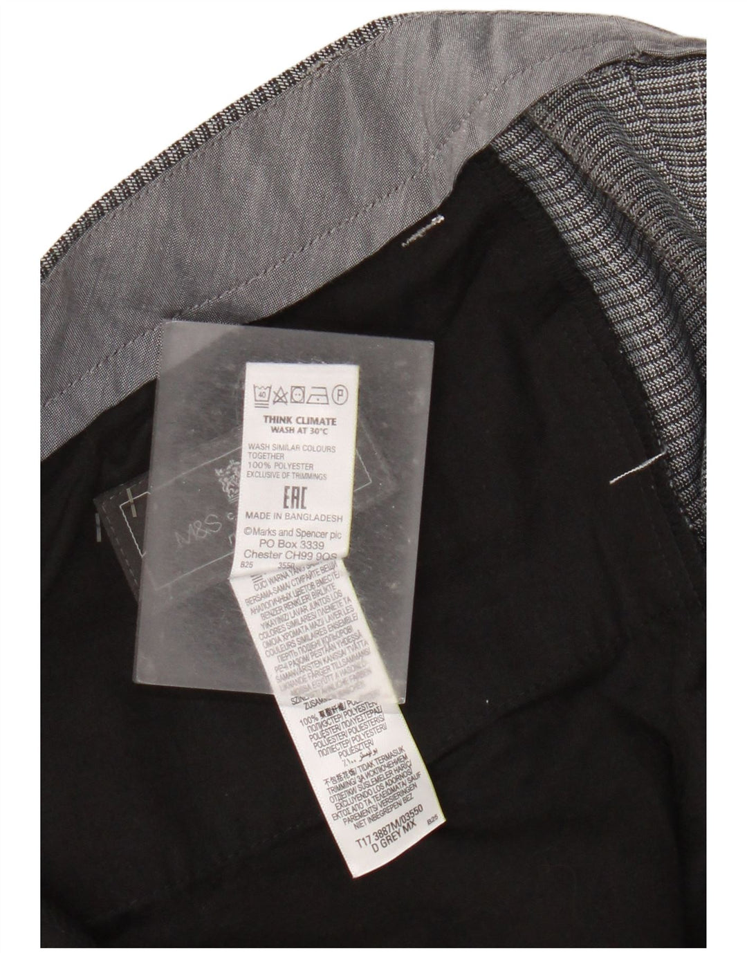 Marks & Spencer Pantalon de costume coupe classique pour homme W36 L29 Gris à carreaux Polyester