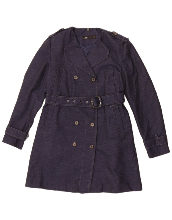 Zara Womens Trench Coat UK 14 Large Bleu Marine Coton