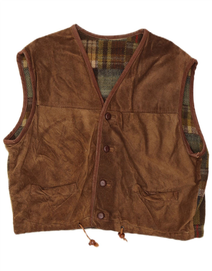 gilet en daim vintage pour hommes grand cuir patchwork marron