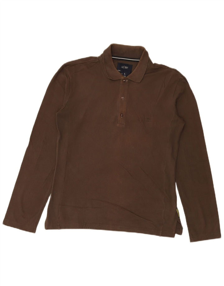 ARMANI JEANS Polo à Manches Longues Homme Marron Moyen Coton