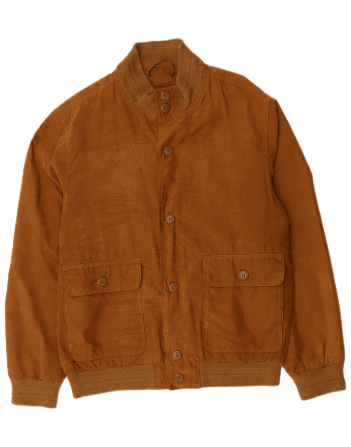 vintage Mens Bomber Jacket UK 40 Grand Marron Polyester