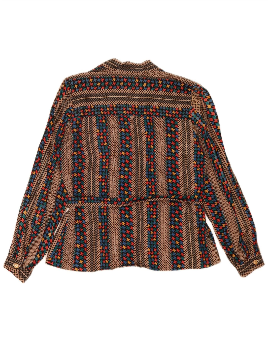 vintage Femme Manches Longues Blouse Top UK 14 Moyen Brun Rayé