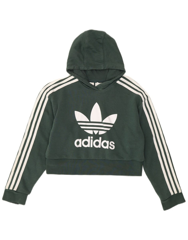 Adidas Pull à capuche graphique court pour fille 11-12 ans Vert Coton