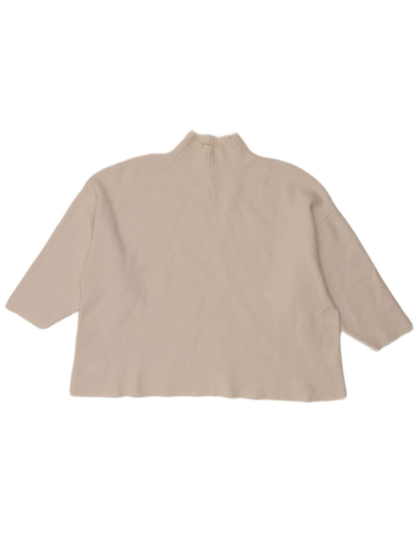 Zara Pull court surdimensionné à col roulé pour femme UK 14 Blanc moyen