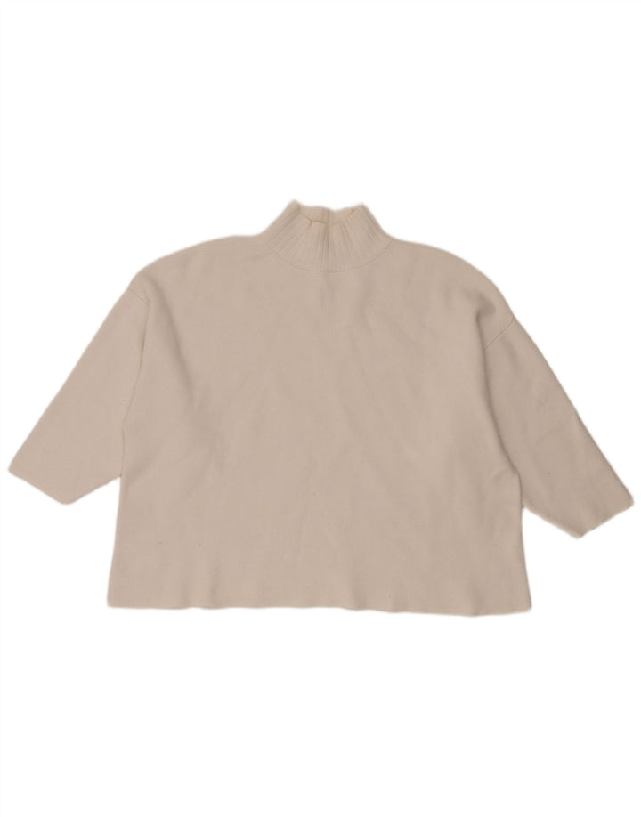 Zara Pull court surdimensionné à col roulé pour femme UK 14 Blanc moyen