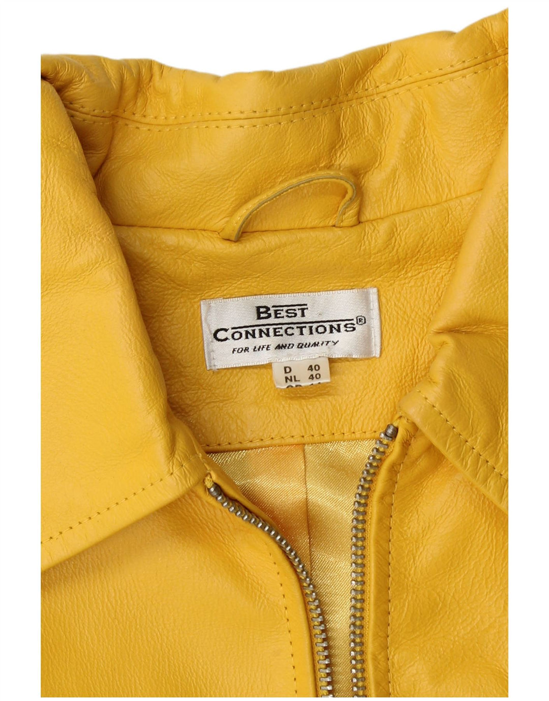 VINTAGE Veste en cuir femme UK 14 Cuir jaune moyen