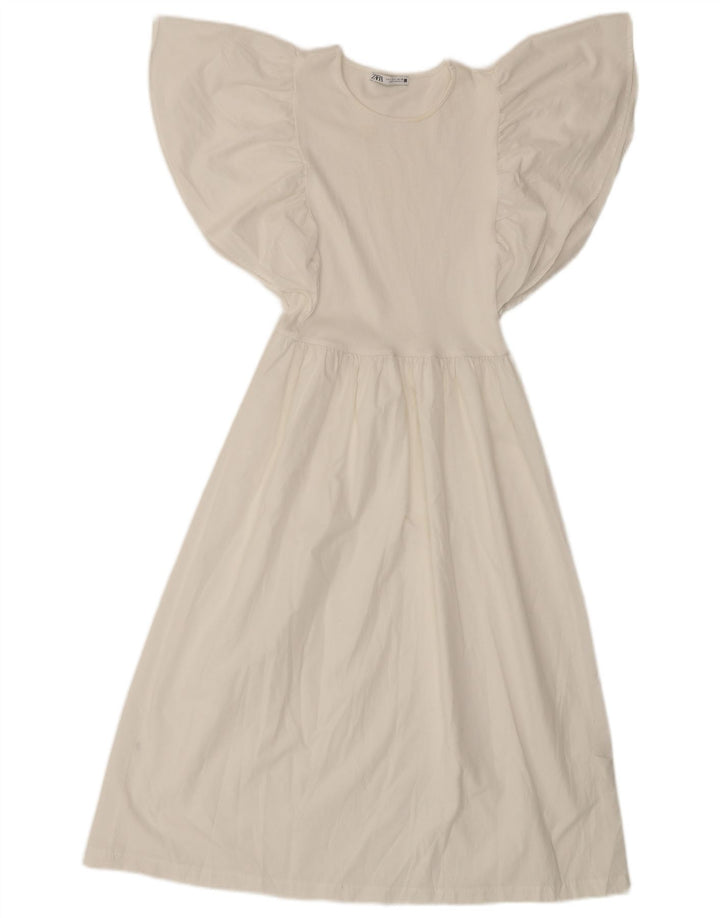 Zara Robe trapèze chauve-souris pour femme UK 8 Small Polyester blanc cassé