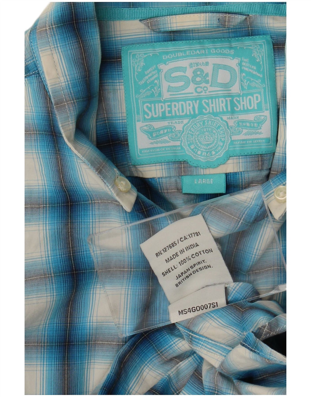 Superdry Chemise Homme Grand Carreau Bleu Coton