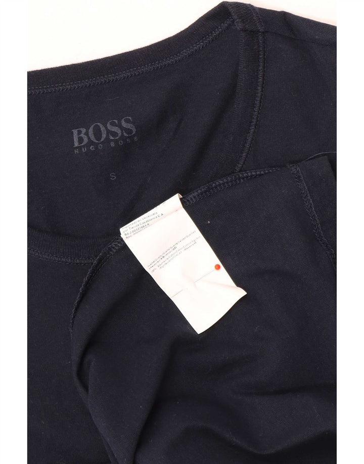 Hugo Boss Homme T-Shirt Top Petit Bleu Marine Coton