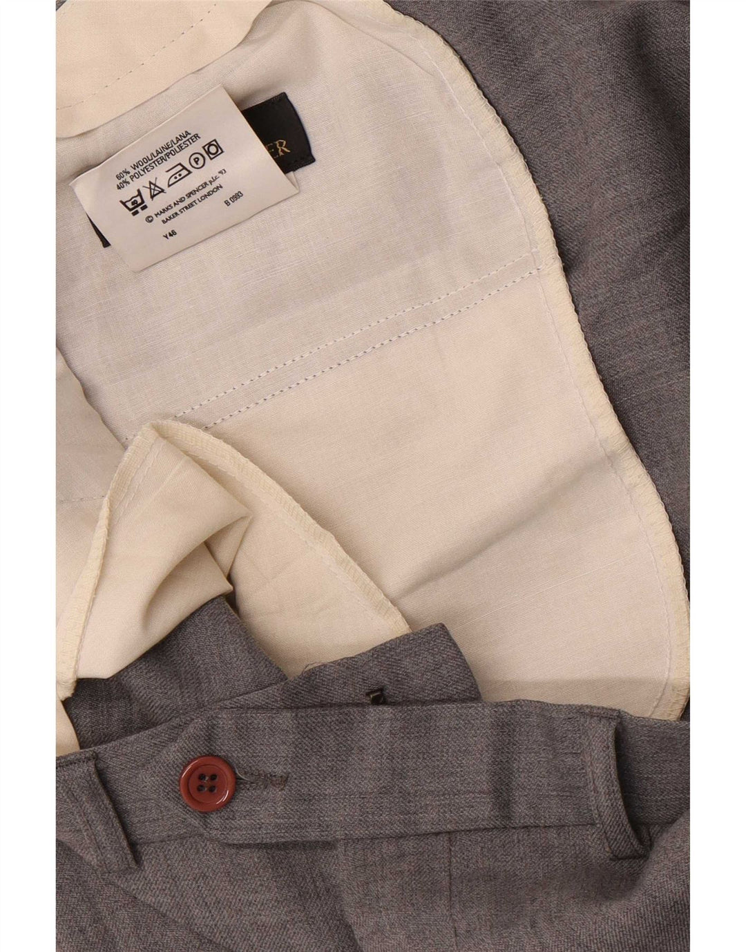 Marks & Spencer Pantalon de Costume Droit Homme W40 L29 Gris Laine