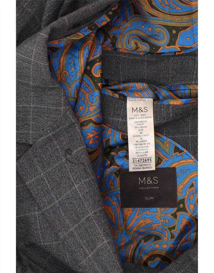Marks & Spencer Veste blazer slim à 2 boutons pour homme UK 36 Petit carreaux bleus