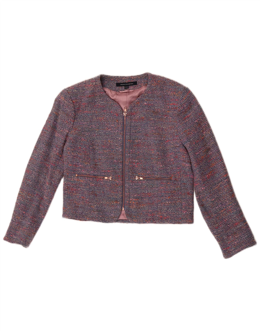 French Connection Veste blazer courte pour femme UK 10 Petit bleu moucheté
