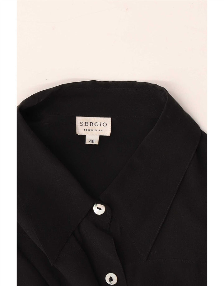 vintage Femme Manches Courtes Chemise Régulière EU 40 Soie Noire Moyenne