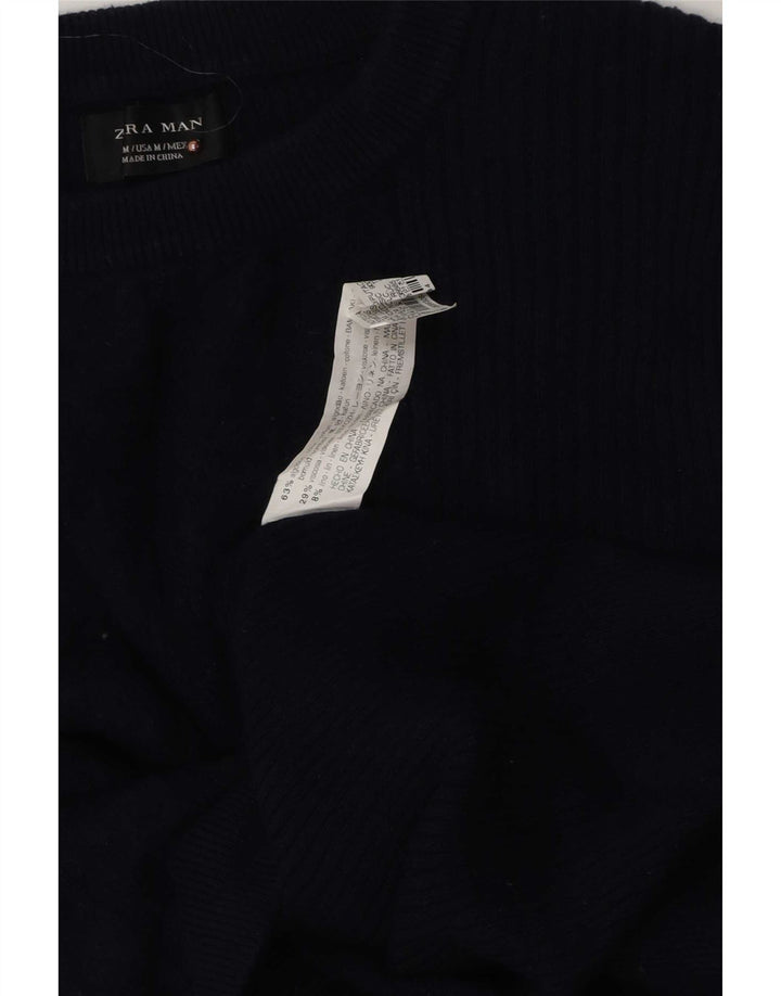 Zara Pull à col rond pour homme en coton bleu marine moyen