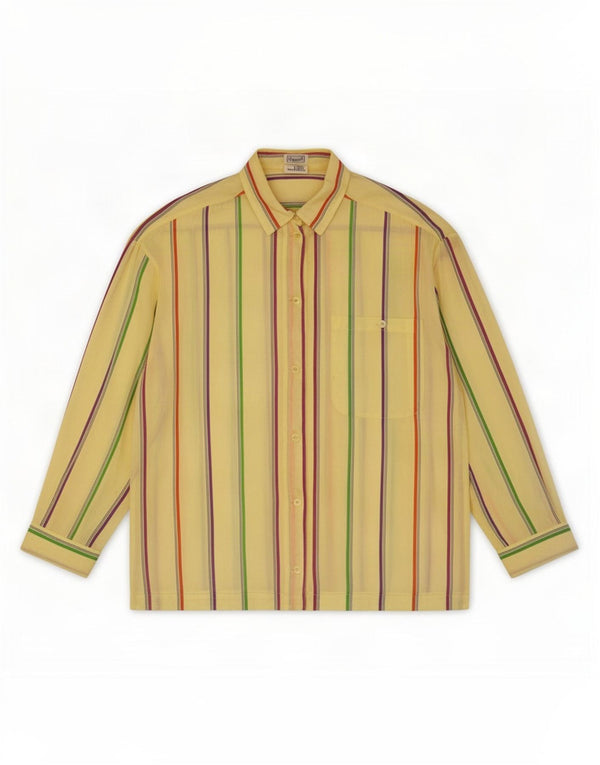 chemise surdimensionnée femme vintage EU 36 Petite viscose rayée jaune