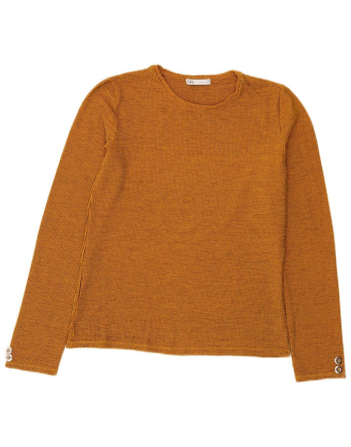 Zara Femme Top Manches Longues UK 12 Rayé Orange Moyen