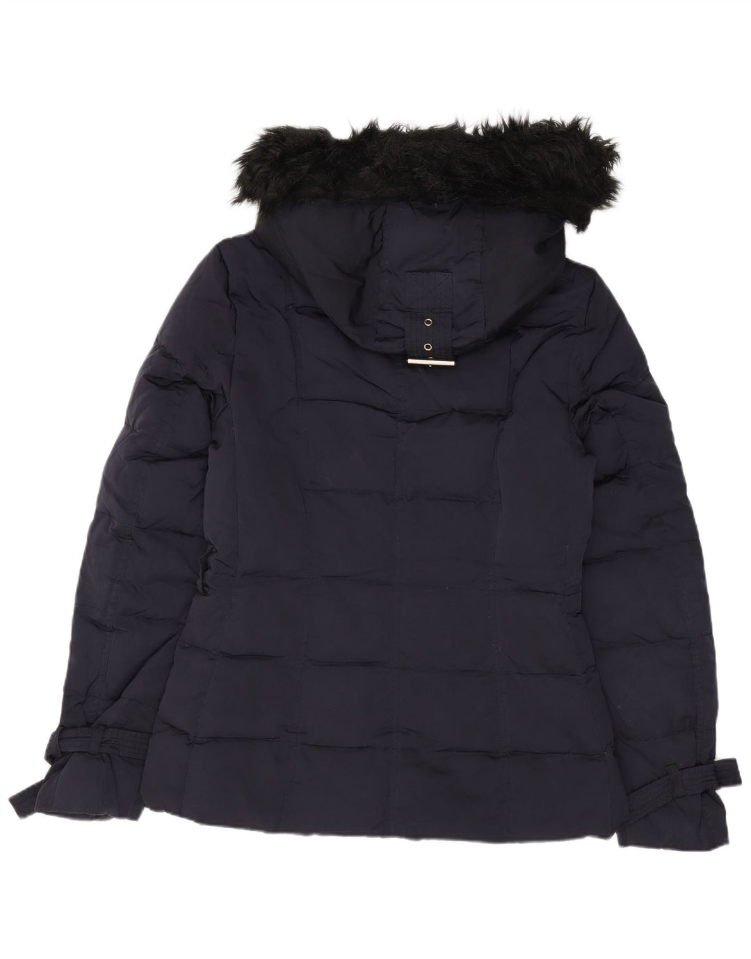 ZARA Veste matelassée à capuche pour femme UK 10 Petit nylon bleu marine