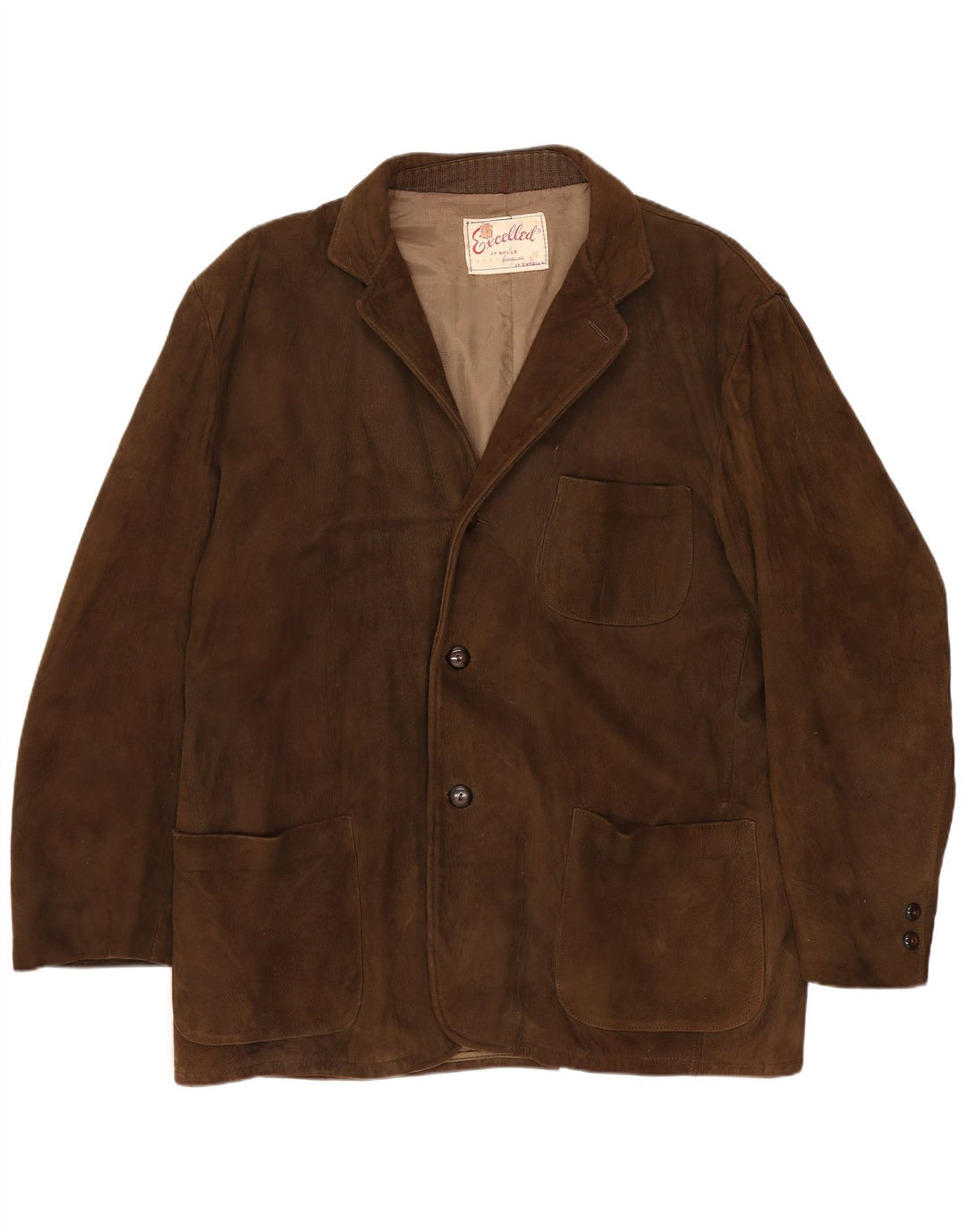 Excelled Veste blazer en daim à 3 boutons pour homme UK 42 XL en daim marron