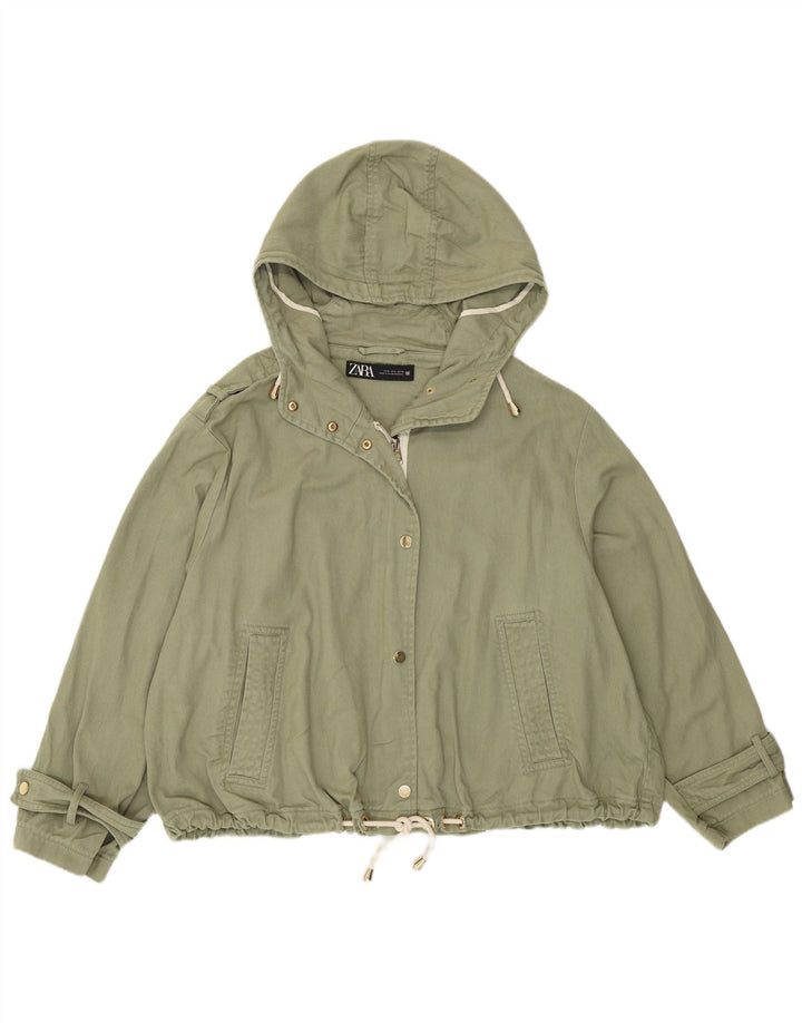 ZARA Veste bomber surdimensionnée à capuche pour femme UK 14 en coton kaki moyen