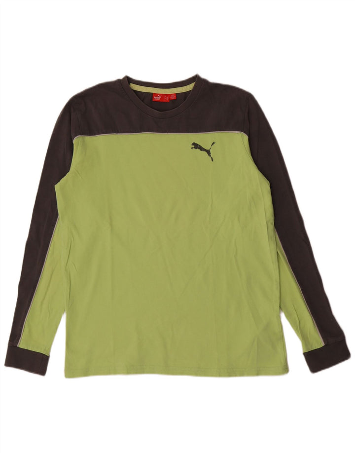 Puma Haut à manches longues pour homme en coton color block vert moyen