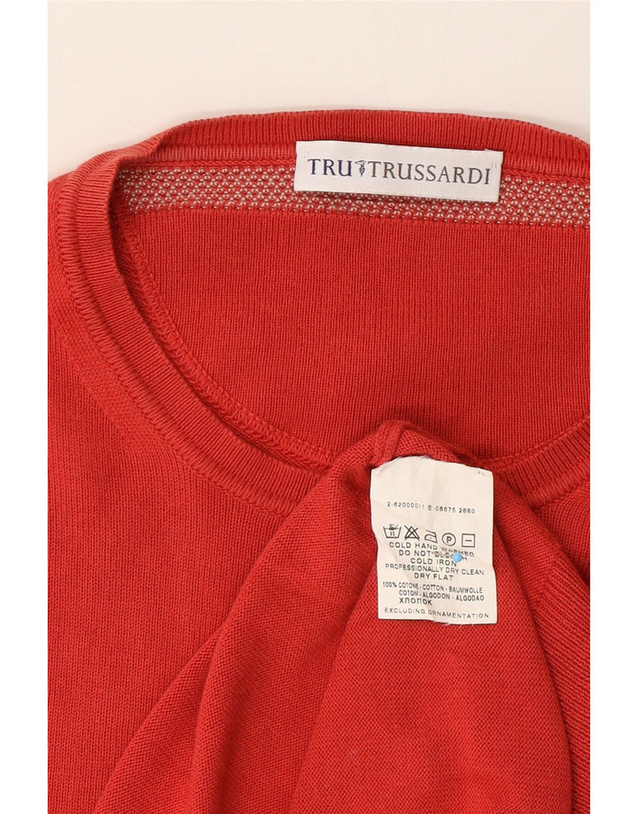 TRUSSARDI Mens Crew Neck Jumper Sweater Medium Red Cotton Vintage Trussardi and Second-Hand Trussardi from Messina Hembry 