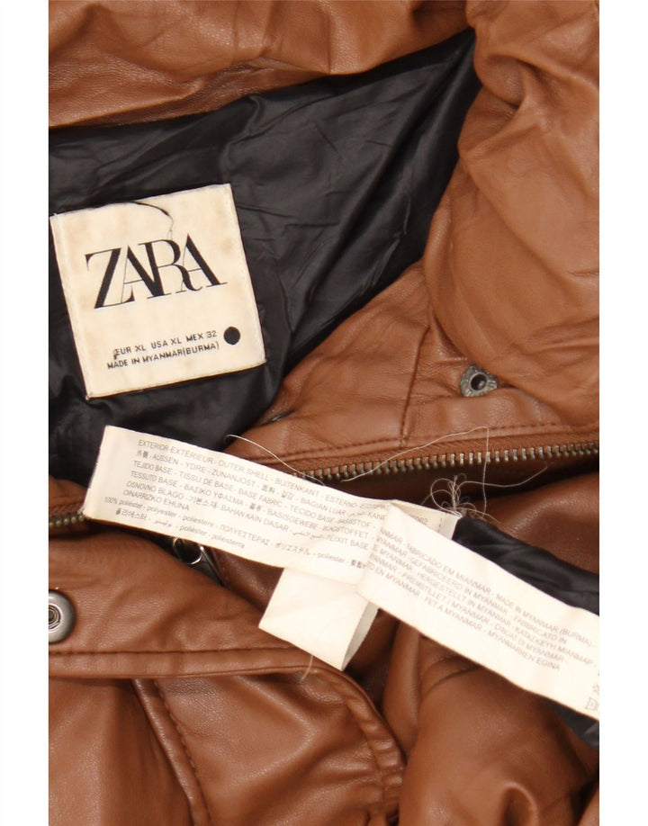 Zara Veste matelassée surdimensionnée en similicuir pour femme UK 18 XL Marron Polyester