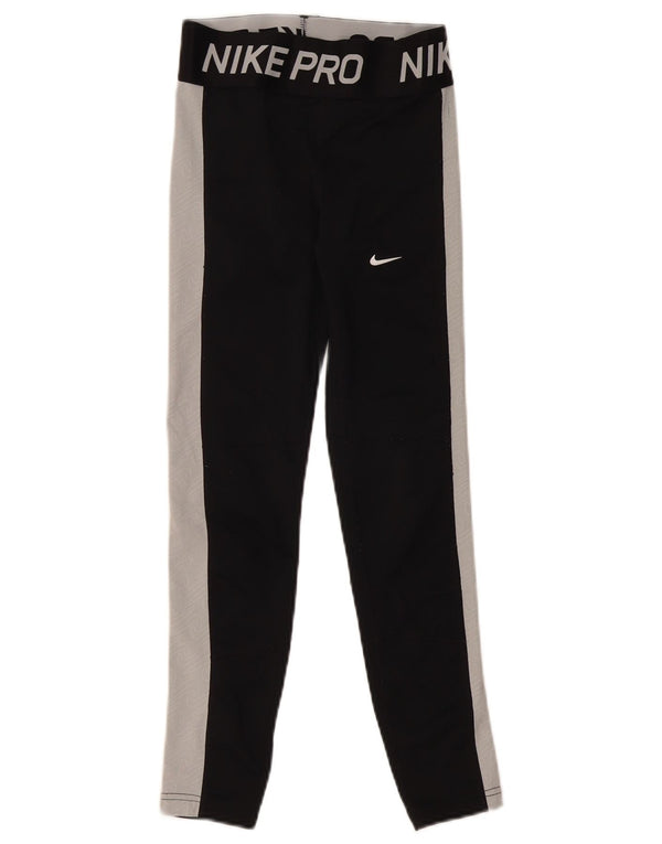 Nike Womens Dri Fit Graphic Leggings UK 8 Small Black Colourblock