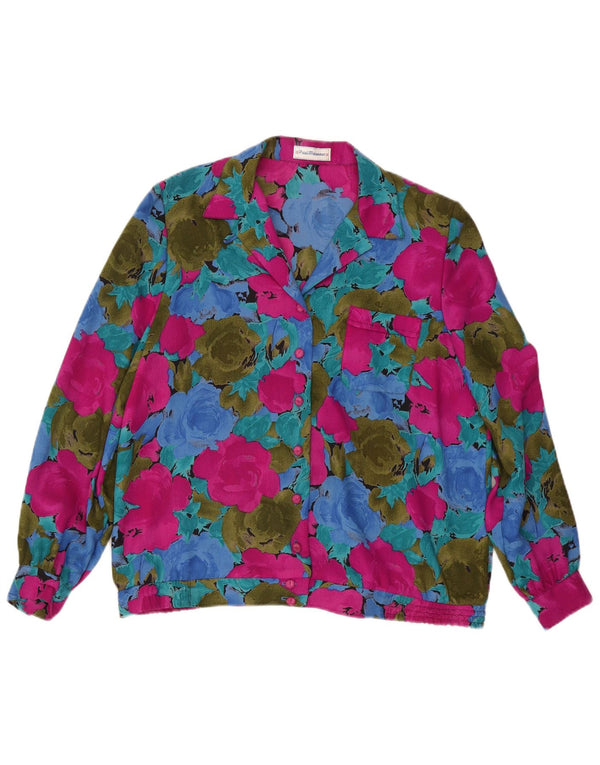 vintage Femme Chemise Blouse UK 16 Grand Polyester Floral Multicolore