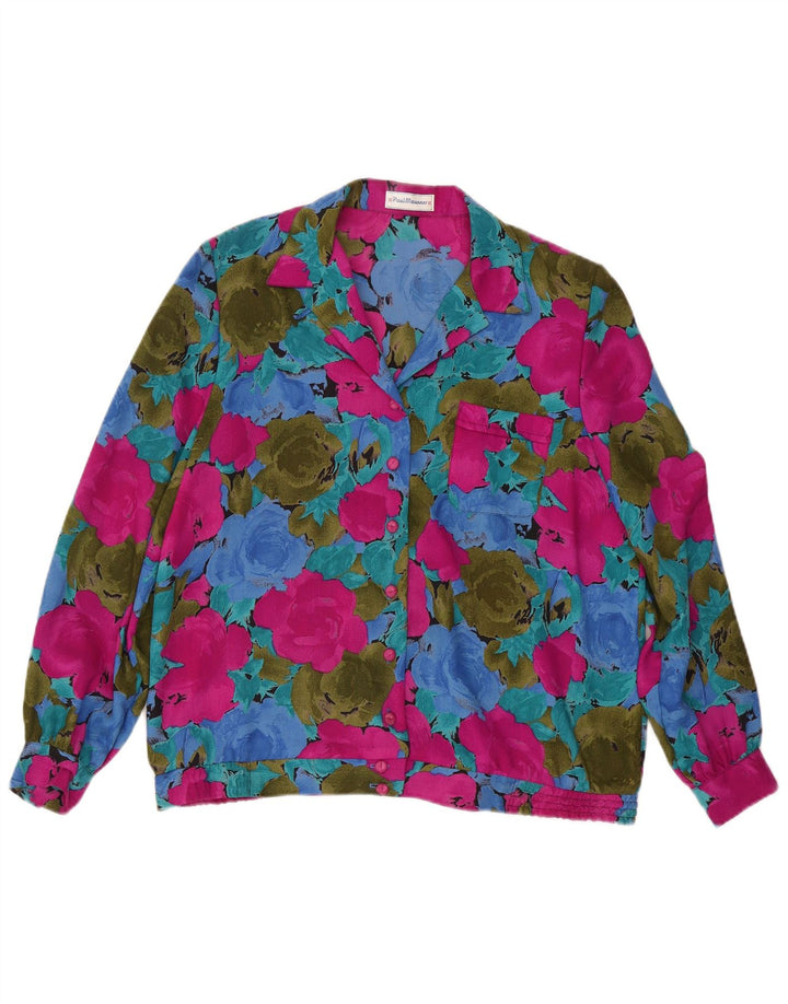 vintage Femme Chemise Blouse UK 16 Grand Polyester Floral Multicolore