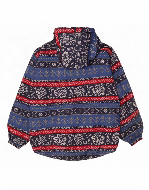 vintage Femmes À Capuchon Coupe-Vent Surdimensionné Veste EU 44 XL Bleu Floral