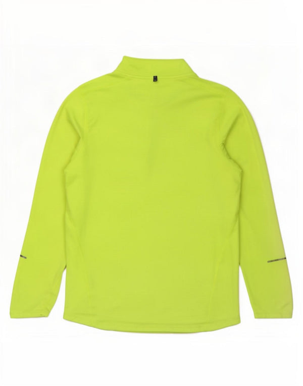 Nike Hommes Dri Fit Zip Neck Top Manches Longues Petit Jaune Polyester