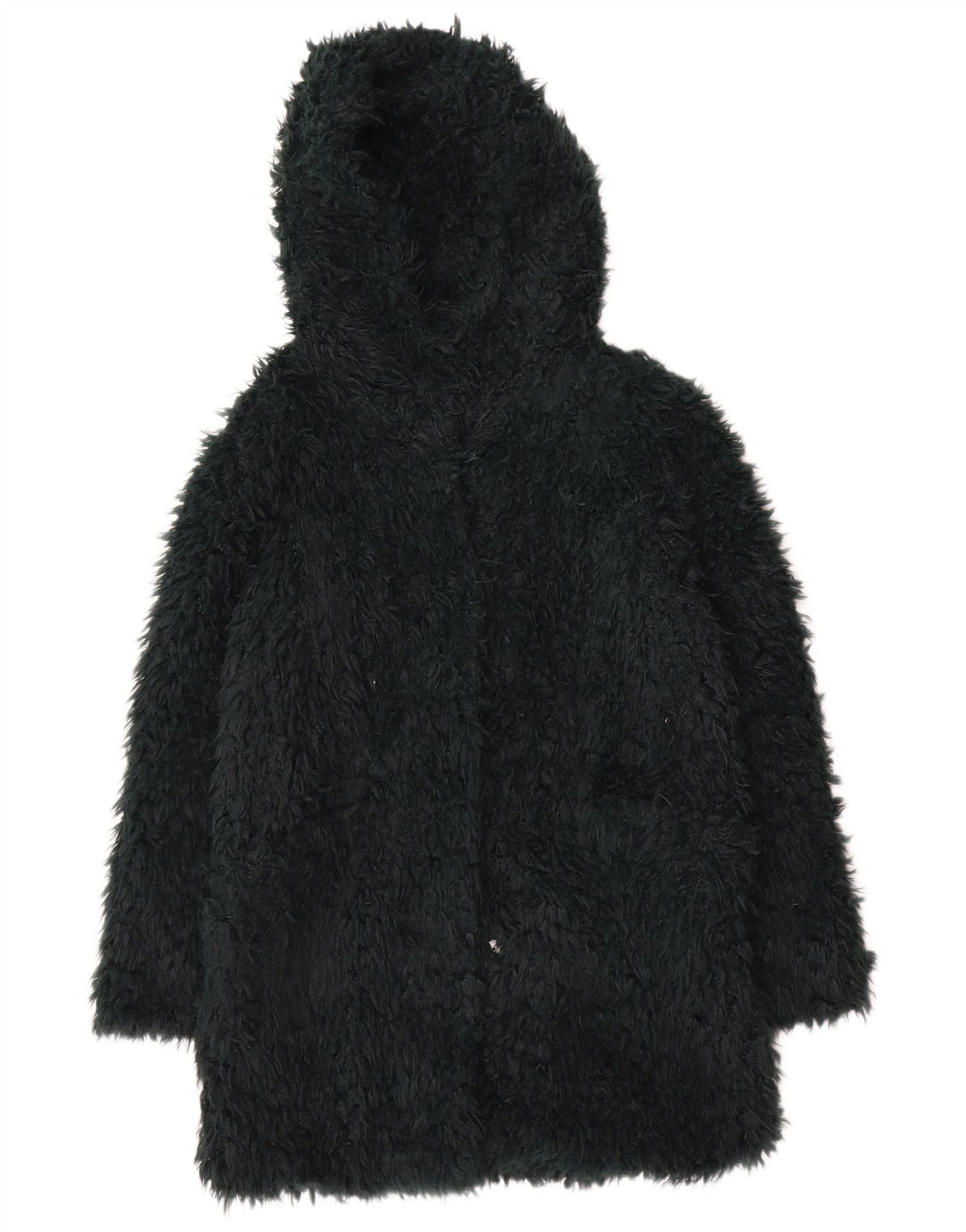 Zara Womens Teddy Manteau à capuche UK 14 Vert moyen