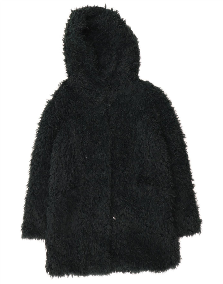 Zara Womens Teddy Manteau à capuche UK 14 Vert moyen
