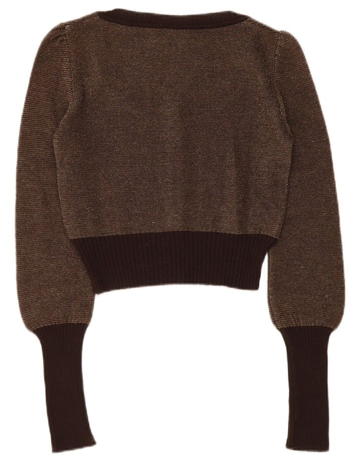 Max & Co. Pull cardigan court pour femme UK 12 Marron moyen Colourblock