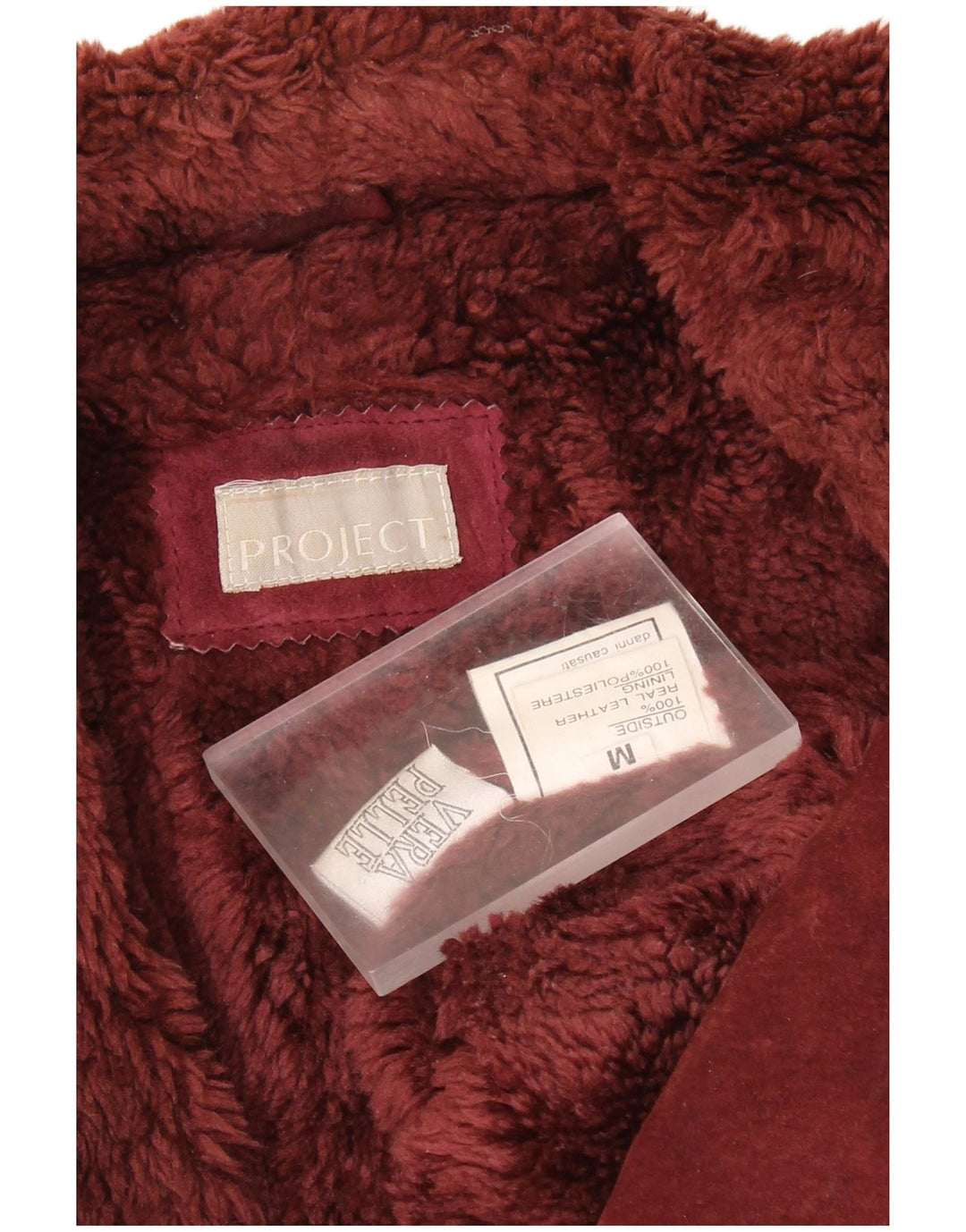 VINTAGE Veste en daim Sherpa femme UK 14 Cuir bordeaux moyen