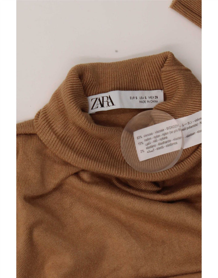 Zara Pull col roulé pour femme UK 10 Petite Viscose Marron
