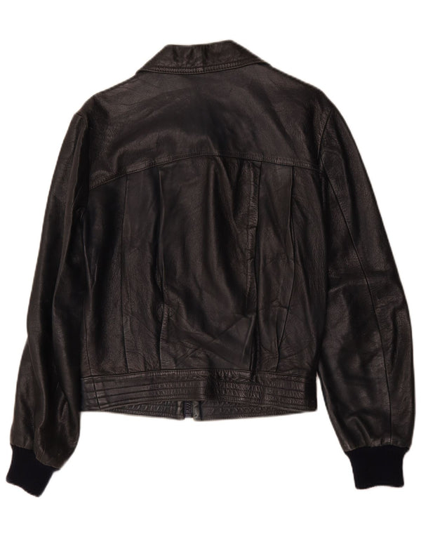 veste en cuir femme vintage IT 52 2XL Bleu Marine