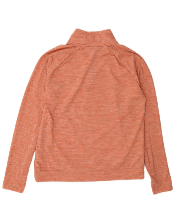 Nike Femme Dri Fit Zip Neck Sweatshirt Jumper UK 14 Moyen Orange Moucheté