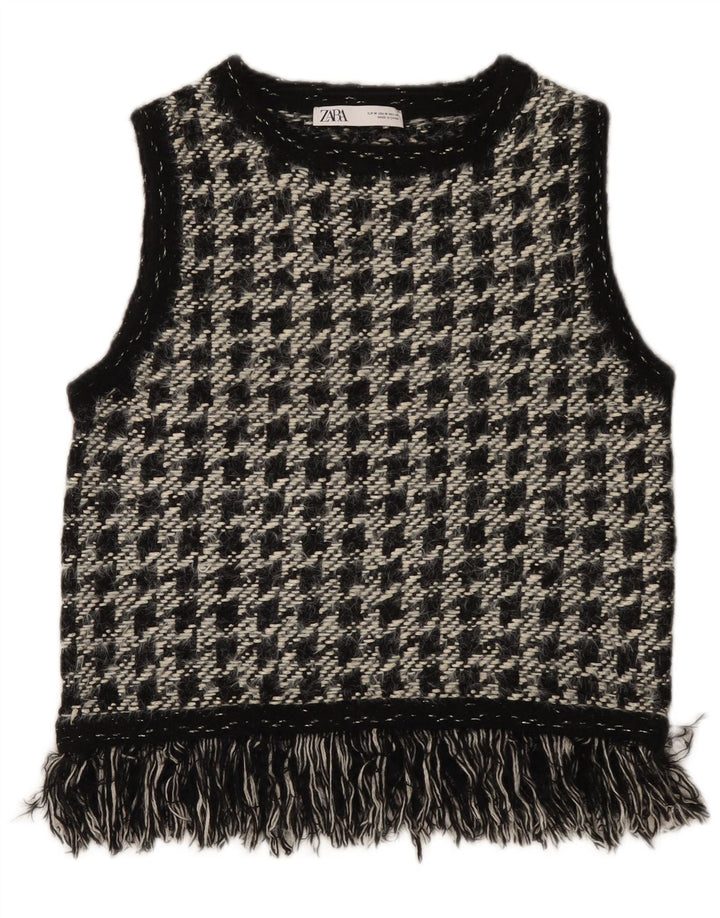 Zara Femme Débardeur UK 12 Moyen Noir Pied-de-Poule Polyester