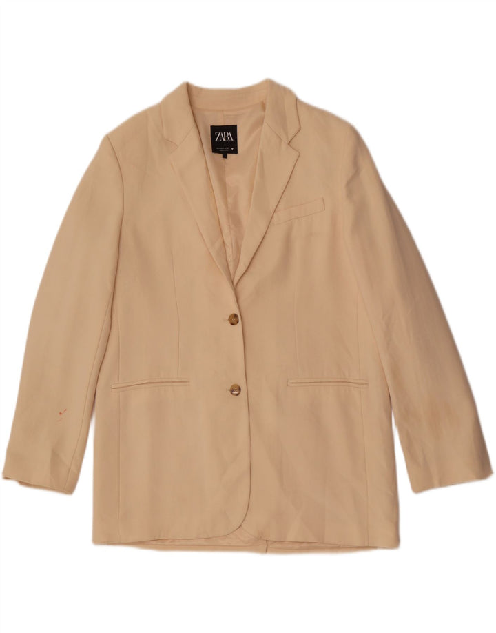 Zara Veste blazer surdimensionnée à 2 boutons pour femme UK 10 Petit polyester beige