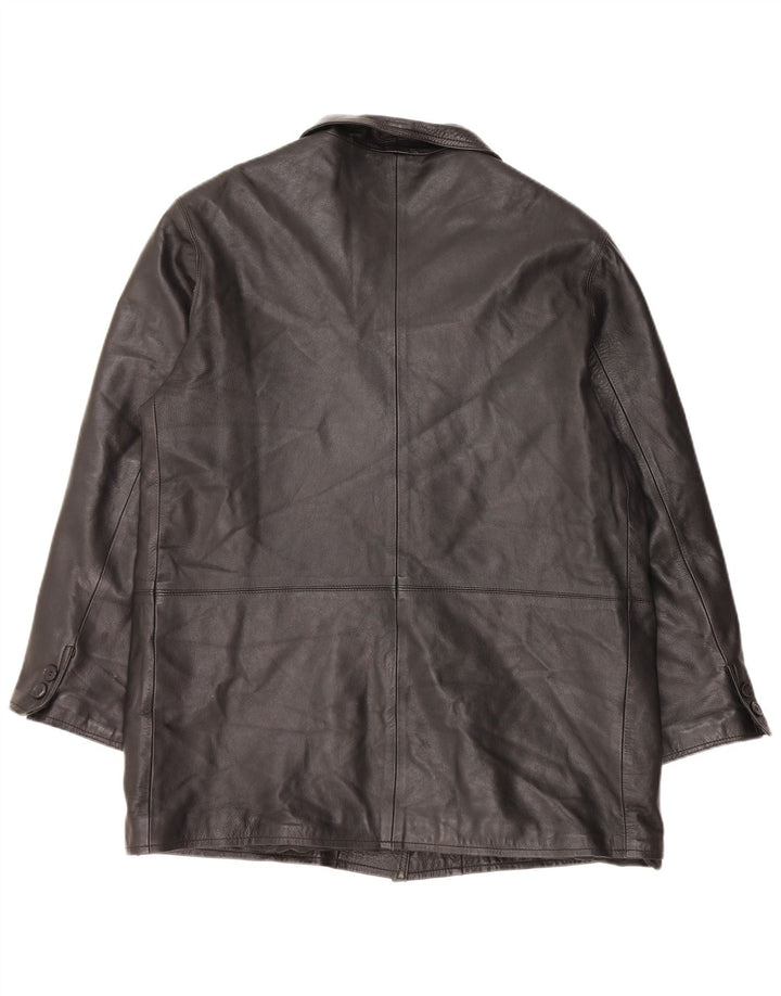 VINTAGE Manteau en Cuir Femme IT 48 XL Cuir Noir