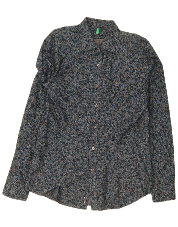 Benetton Chemise Homme XL Bleu Marine Coton Floral