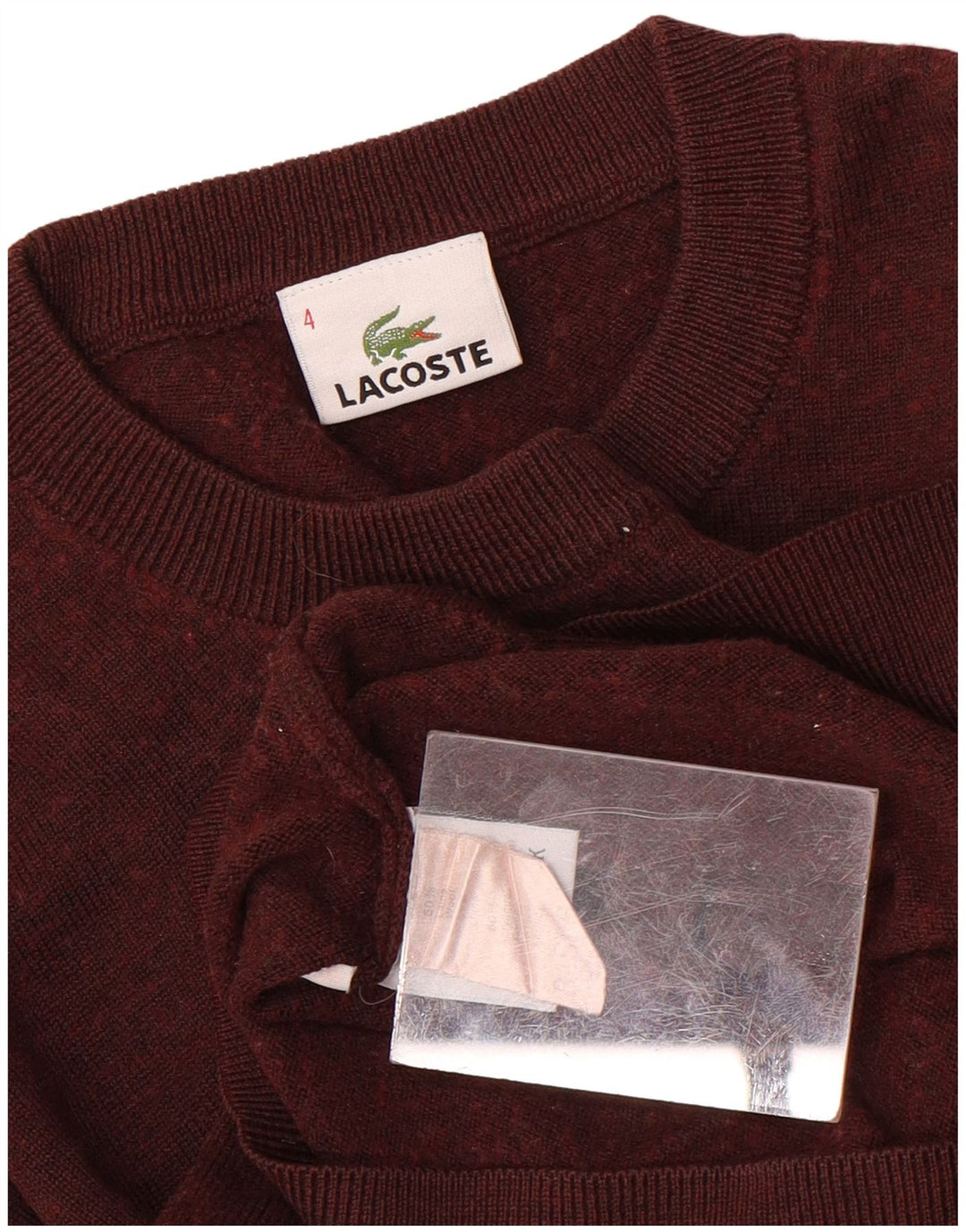 LACOSTE Pull ras du cou pour homme Taille 4 Laine mouchetée marron moyen