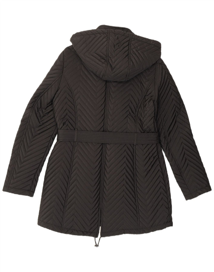Dkny Manteau coupe-vent à capuche pour femme UK 12 Chevron noir moyen