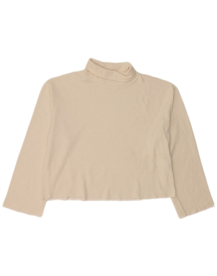Zara Femme Top Manches Longues UK 16 Grand Coton Blanc