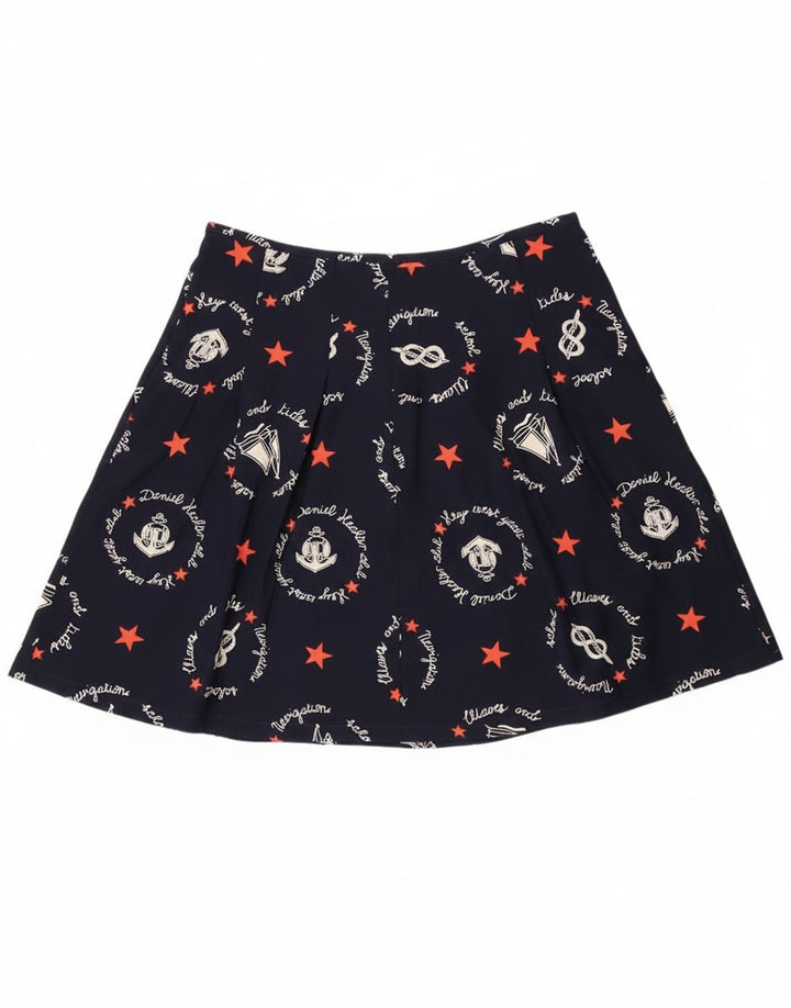 vintage Femme Graphique A-Line Jupe W30 Moyen Marine Bleu Géométrique