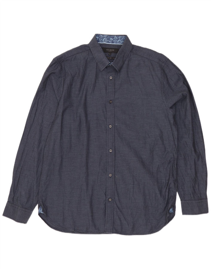 TED BAKER Chemise coupe régulière pour homme Taille 16 Grand coton tacheté bleu marine