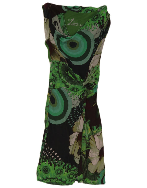 Desigual Robe trapèze graphique sans manches pour femme UK 6 XS Vert géométrique
