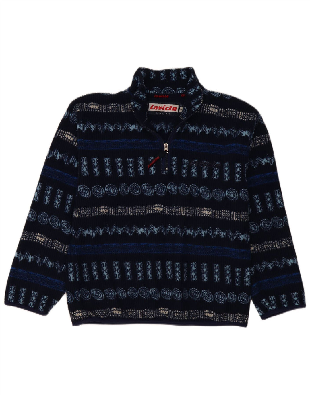 Invicta Pull polaire à col zippé pour homme Petit polyester géométrique bleu marine